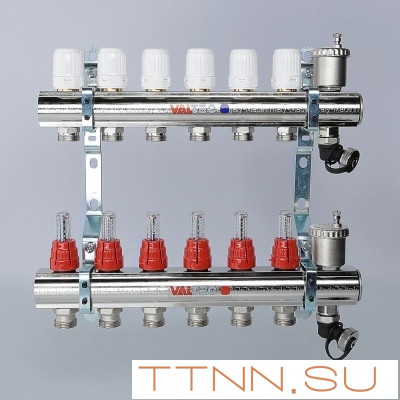 Для отопления VALTEC 1"х10 вых. Евроконус 3/4" с расходомерами в сборе