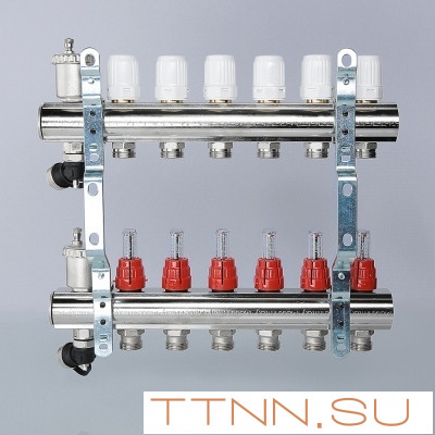 Для отопления VALTEC 1"х11 вых. Евроконус 3/4" с расходомерами в сборе