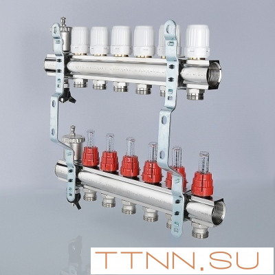 Для отопления VALTEC 1"х3 вых. Евроконус 3/4" с расходомерами в сборе