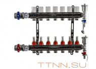 Коллекторная группа TIM 7 выходов KA007 с кранами и расходомерами латунь Коллекторная группа TIM 7 выходов KA007 с кранами и расходомерами латунь