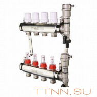 Коллекторная группа VALTEC VTc.589.EMNX.0609 1" х 3/4" на 9 выходов из нерж.стали c термостатическими клапанами и расходомерами Коллекторная группа VALTEC VTc.589.EMNX.0609 1" х 3/4" на 9 выходов из нерж.стали c термостатическими клапанами и расходомерами