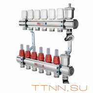 Коллекторная группа VALTEC VTc.596.EMNX.0606 1" х 3/4" на 6 выходов латунная c термостатическими клапанами и расходомерами Коллекторная группа VALTEC VTc.596.EMNX.0606 1" х 3/4" на 6 выходов латунная c термостатическими клапанами и расходомерами