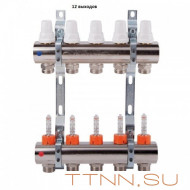 Коллекторная группа с расходомерами General fitings 1"х 3/4" на 12 выходов Коллекторная группа с расходомерами General fitings 1"х 3/4" на 12 выходов