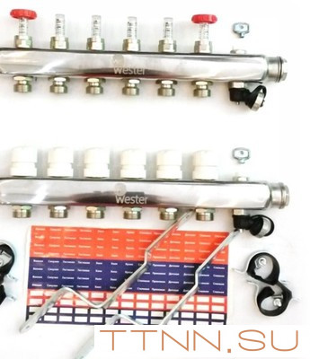 Коллектор для теплого пола Wester 1"-3/4 в сборе с расходомерами на 9 выходов Коллектор для теплого пола Wester 1"-3/4 в сборе с расходомерами на 9 выходов